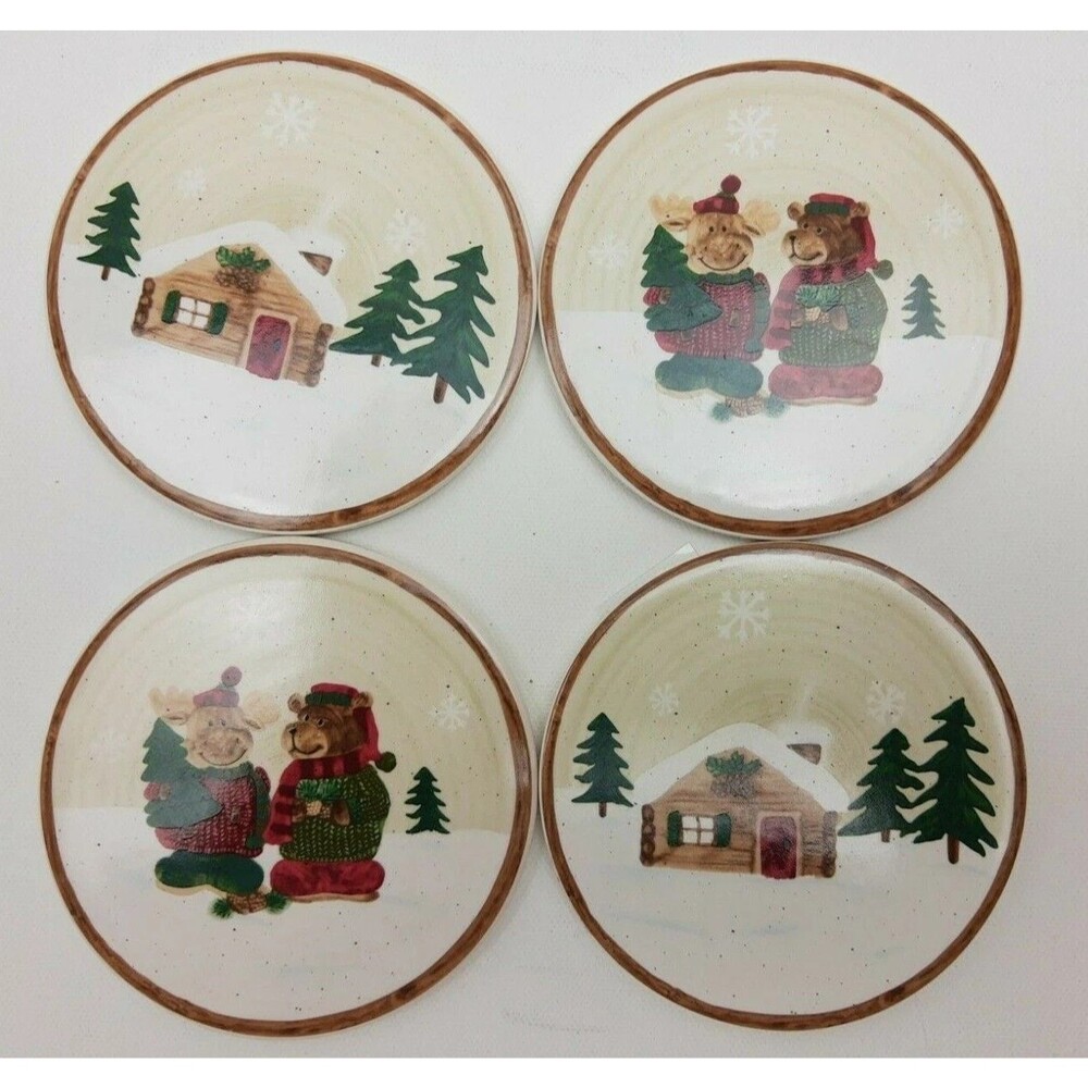 St. Nicholas Square Heartland Set of 4 Stoneware Coasters Winter Bear Moose